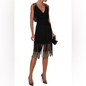 Herve Leger Kym Open-back Fringed Bandage Dress In Black (M)